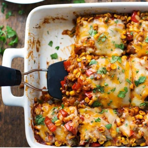 HEALTHY MEXICAN CASSEROLE WITH ROASTED CORN AND PEPPERS