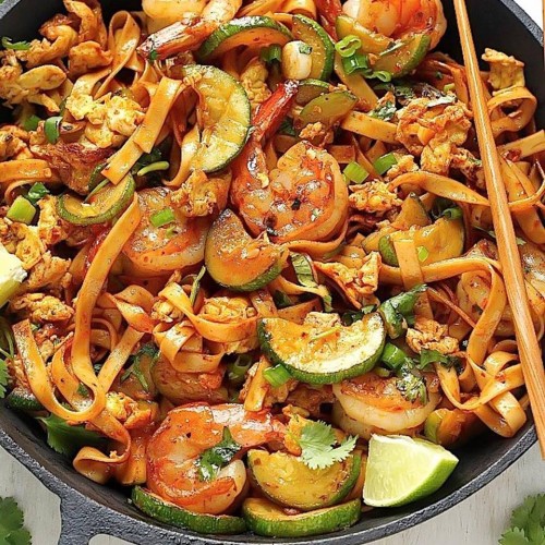 20-Minute Spicy Sriracha Shrimp and Zucchini Lo Mein