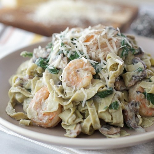 Guilt-free Shrimp Fettuccine with Cauliflower Alfredo