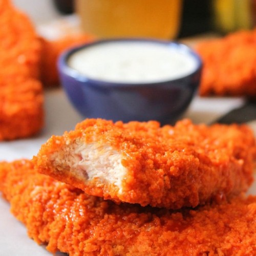 Baked Buffalo Chicken Tenders with Dude Diet Ranch Dressing