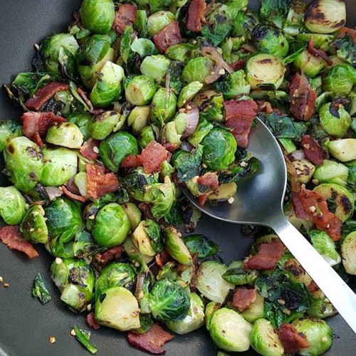 Brussel Sprouts with Bacon, & Garlic