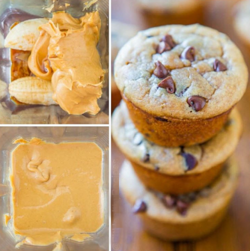 Flourless Peanut Butter Chocolate Chip Mini Blender Muffins