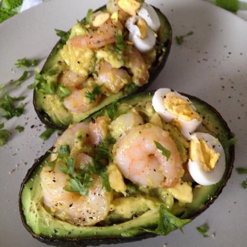 Stuffed Avocado with Garlic Shrimp