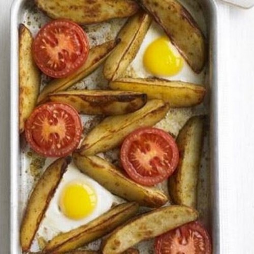 Oven-baked egg & chips