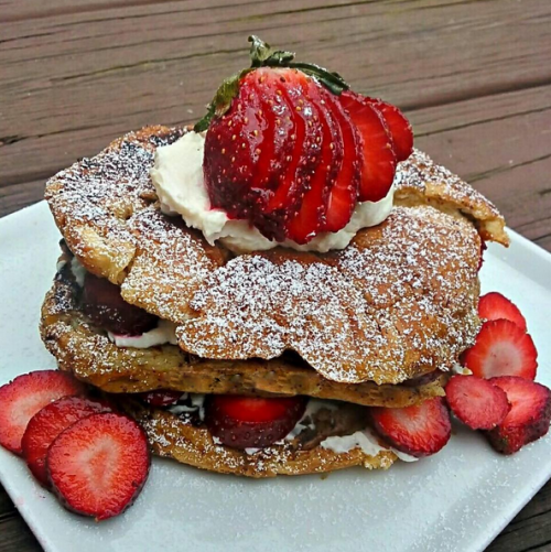 Croissant French Toast with Fresh Strawberries and Cheesecake Yogurt