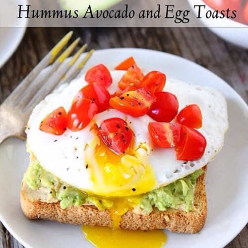 Hummus, Avocado, and Egg Toasts