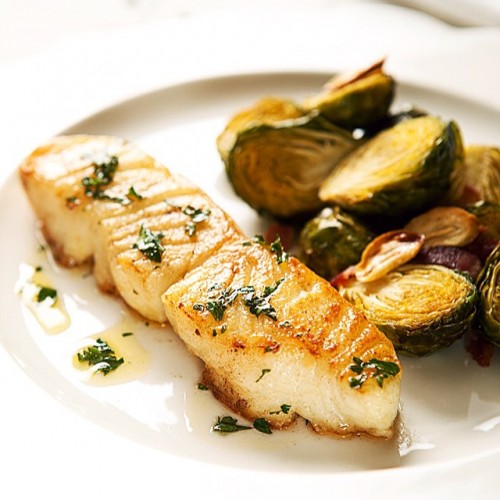 Pan-seared Chilean Sea Bass with Brussels Sprouts