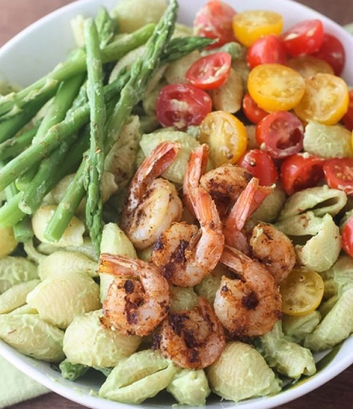 Creamy Avocado Pasta with Cajun Blackened Shrimp