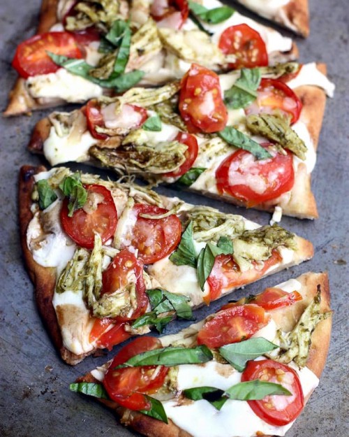 Pesto Chicken Caprese Flatbread