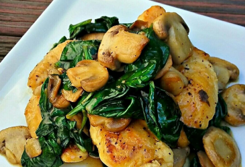 Garlicky Lemon Chicken with Mushrooms and Spinach