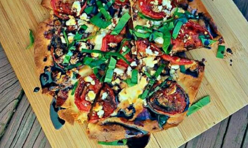 Garlic Flatbread Caprese Bruschetta Pizza with Balsamic Glaze